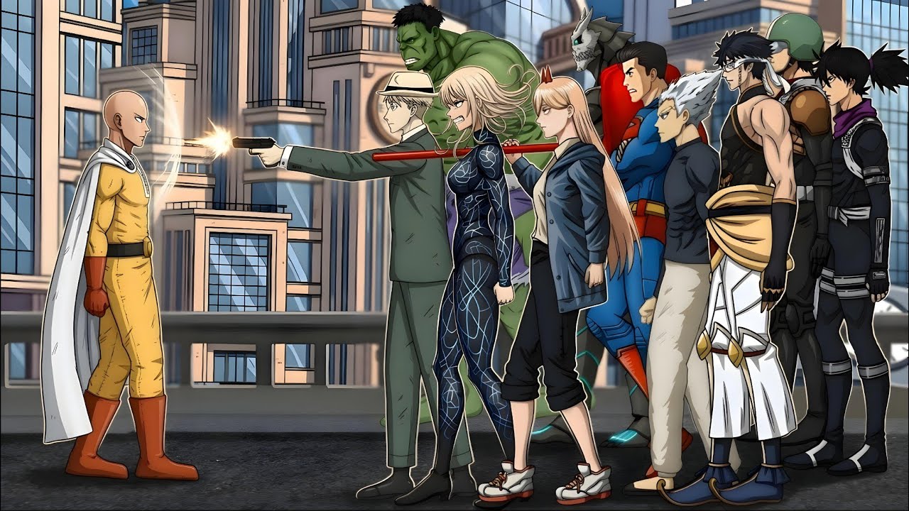 Saitama vs Tatsumaki, Power devils, Superman,Garou,Sonic,Qin SHI Huang,Mumen raider,Hulk