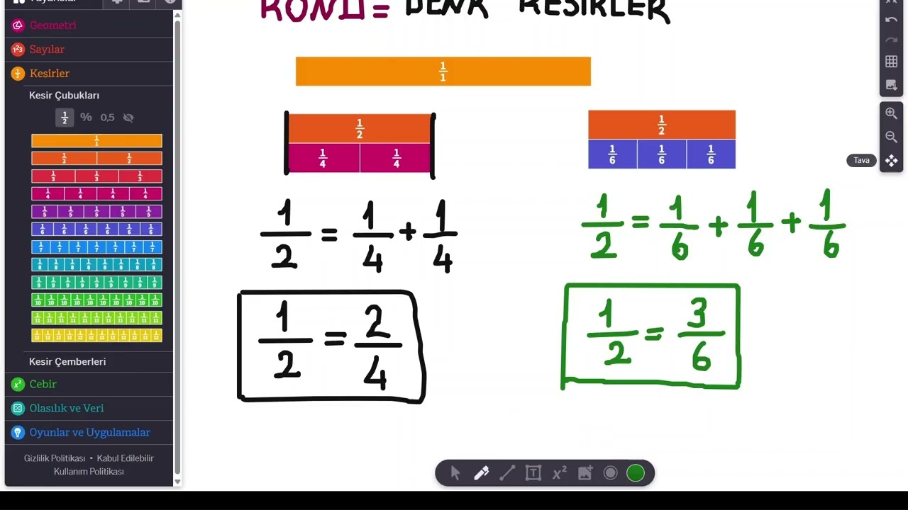 DENK KESİRLER ‐ Kesir Çubukları ile Kolay ve Görsel Anlatım (Mathigon)