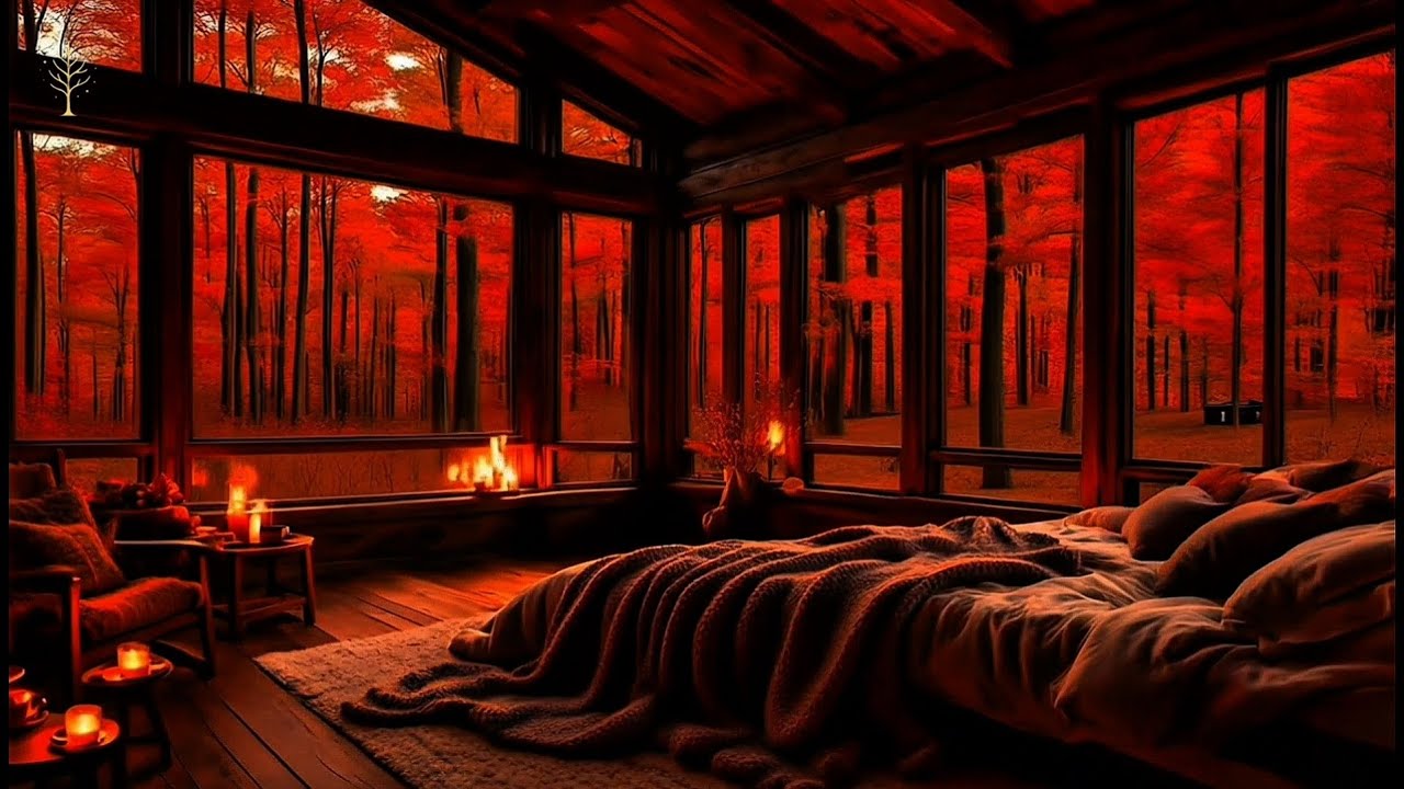 Autumn Red Forest Sleep Ambience 🍂 | Cozy Candlelight & Relaxing Meditation Music (90 Minutes)