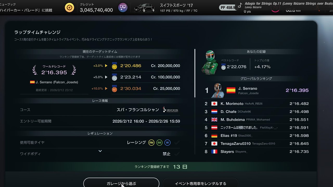 グランツーリスモ 7_20260213154000ﾗｯﾌﾟﾀｲﾑﾁｬﾚﾝｼﾞ🥈