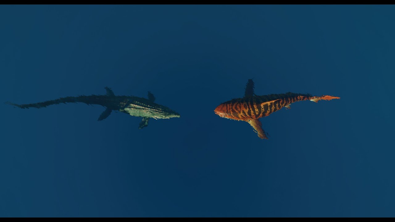 Битва Мозазавра и Меголодона в Jurassic World Evolution 3.