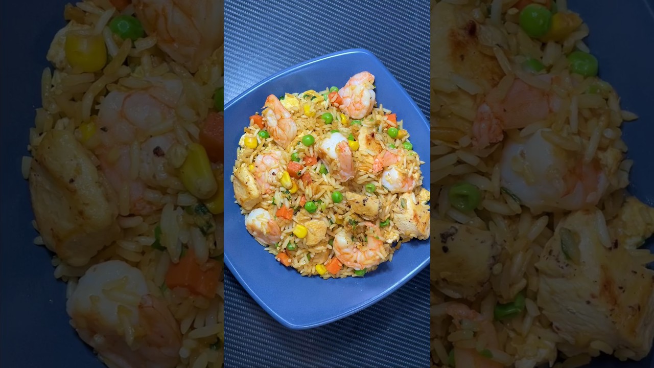 Arroz Frito Chino Con Pollo y Camarones