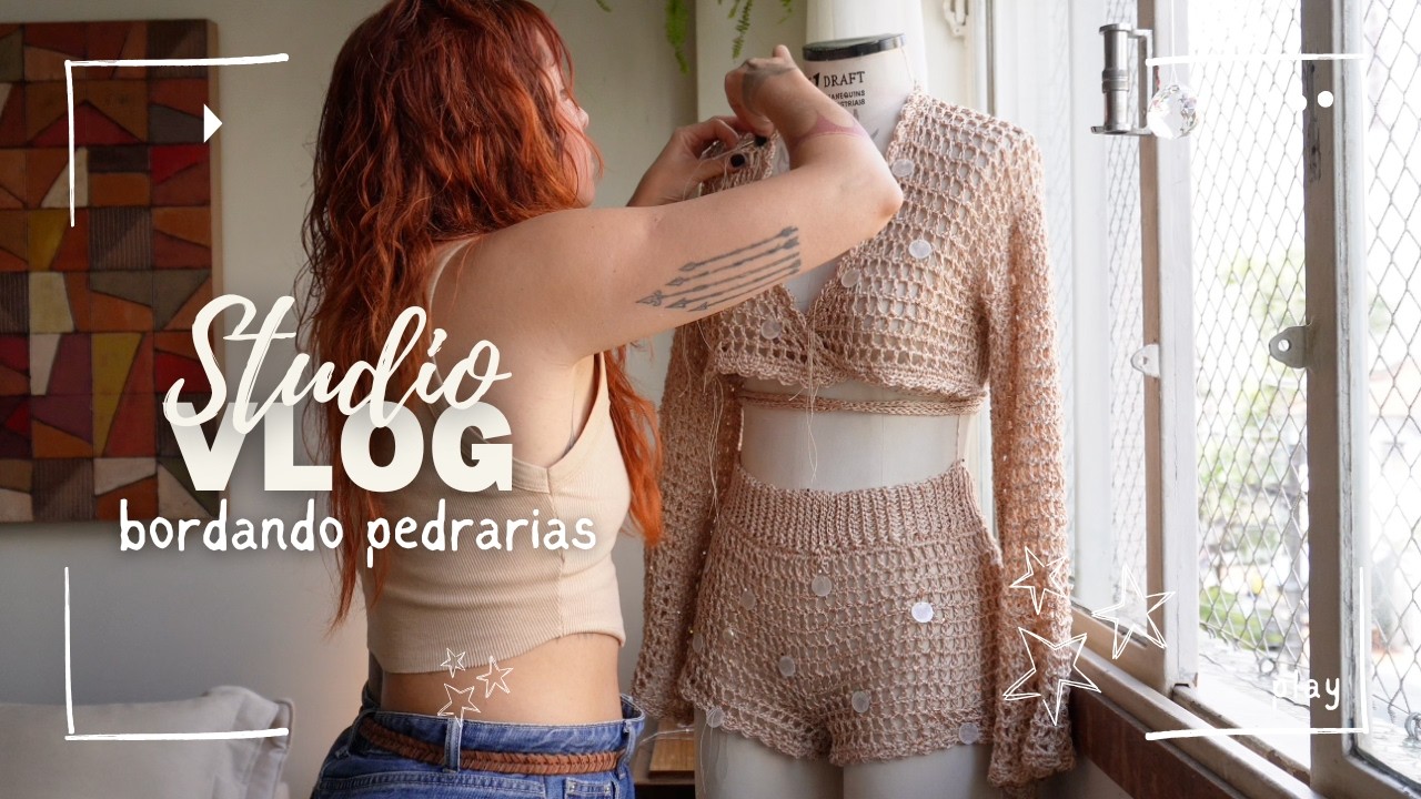 Bordando pedrarias no crochê - look de reveillon (encomenda)