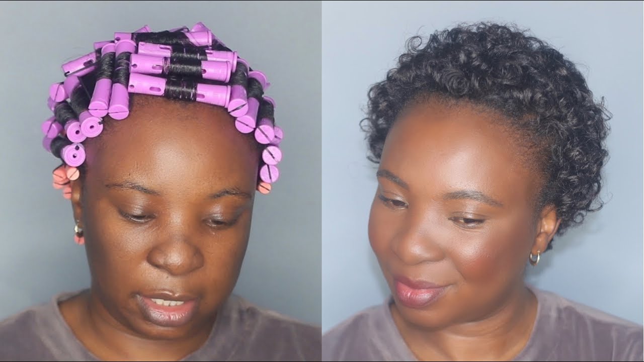 Perm Rods Set on Short Relaxed Hair