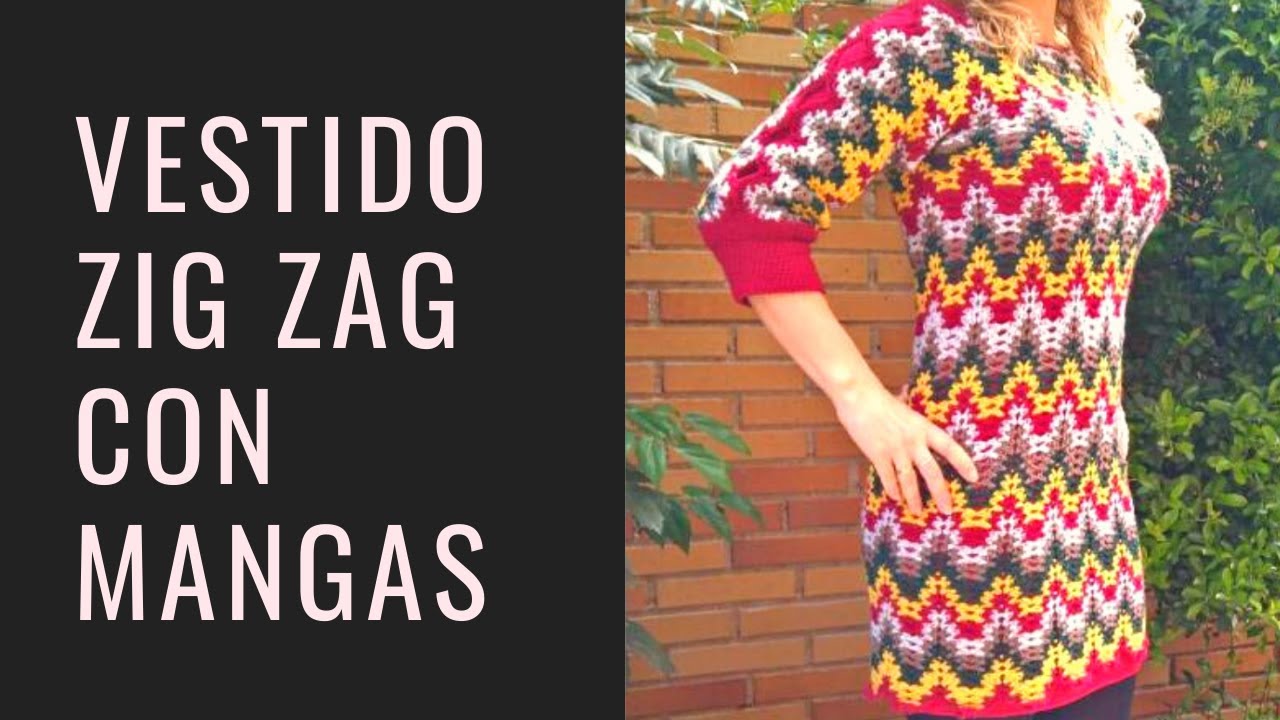 VESTIDO ZIG ZAG CON MANGAS A GANCHILLO