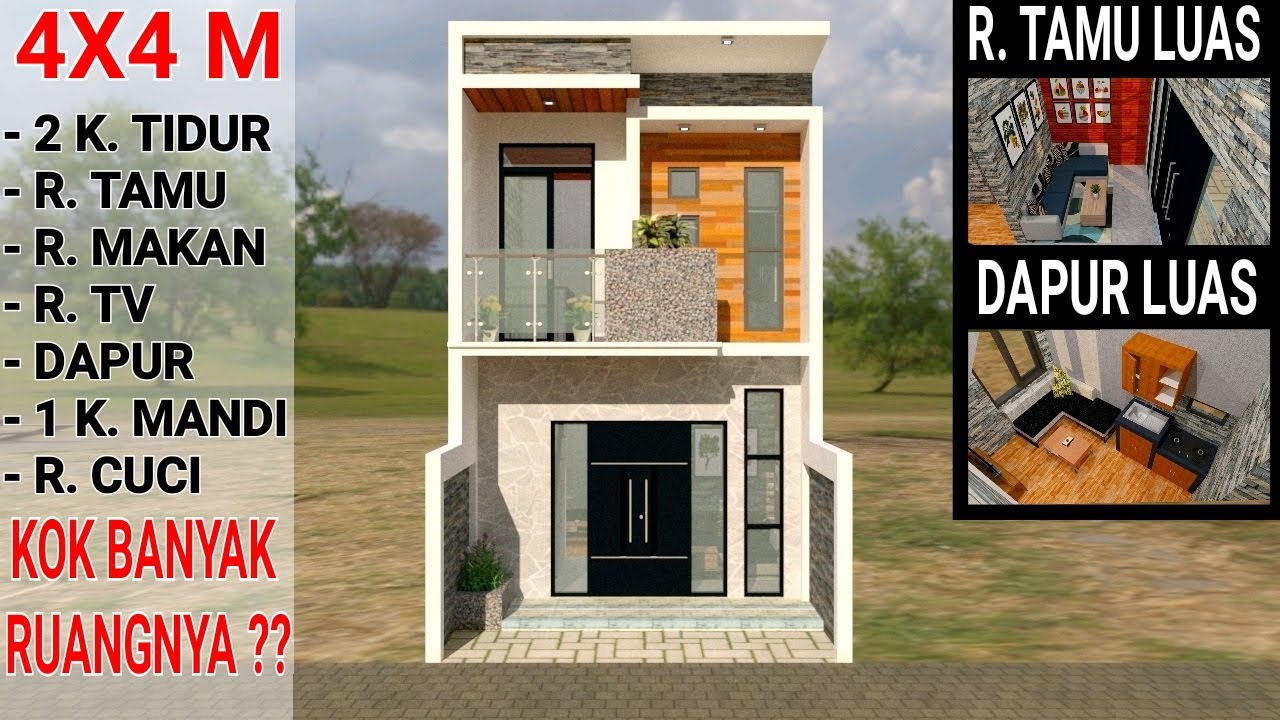 Desain Rumah 4x4 Meter 2 Lantai Dengan 2 Kamar Tidur