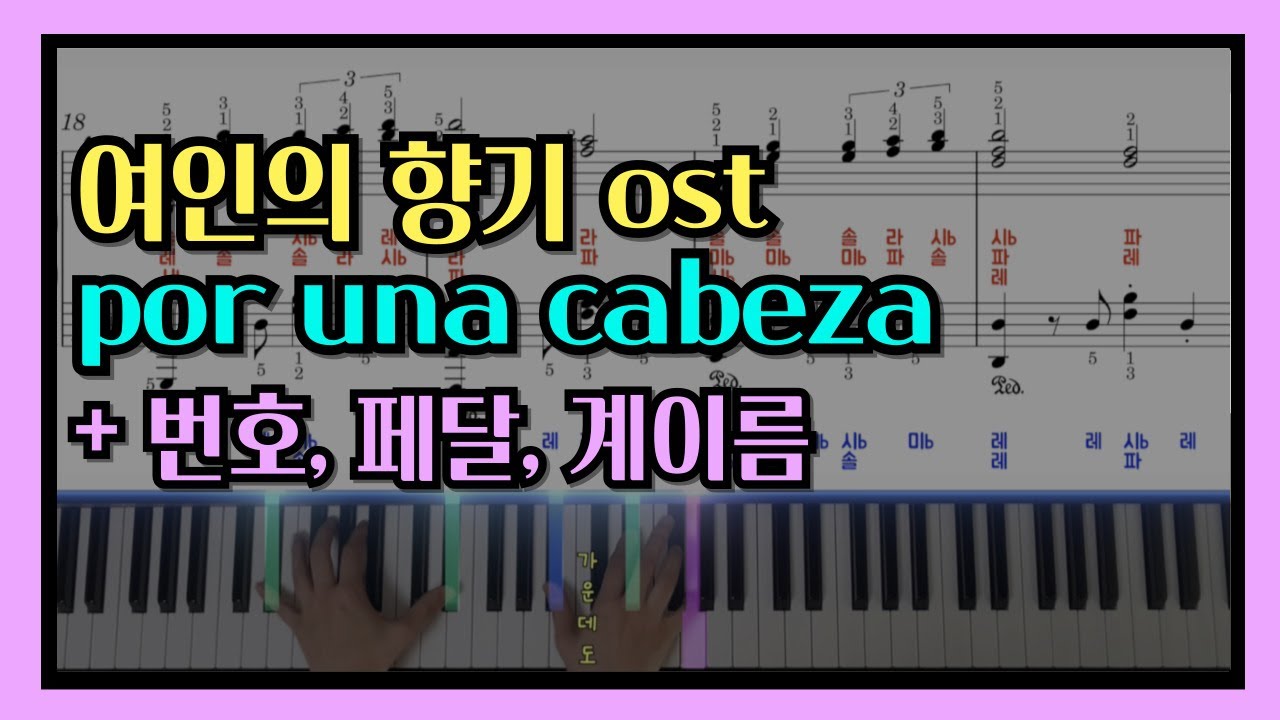 여인의 향기 ost, Por una cabeza 피아노 악보 (+계이름, 손가락번호, 페달)