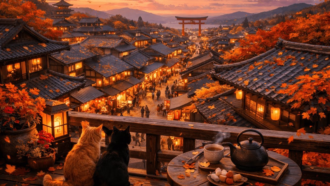 Autumn Rooftop Village 🍂 Fantasy Japanese Lofi Hip Hop for Study, Work & Sleep • 2 Hours