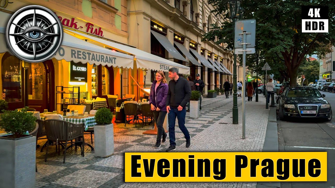Evening Prague Walking Tour 🇨🇿 Czech Republic 4k HDR ASMR