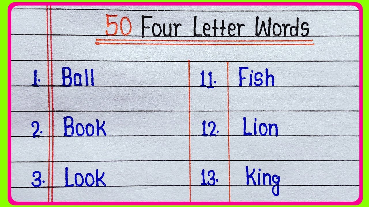 50 Four Letter Words in English || Learn And Write Four Letter Words || Four Letter Words 