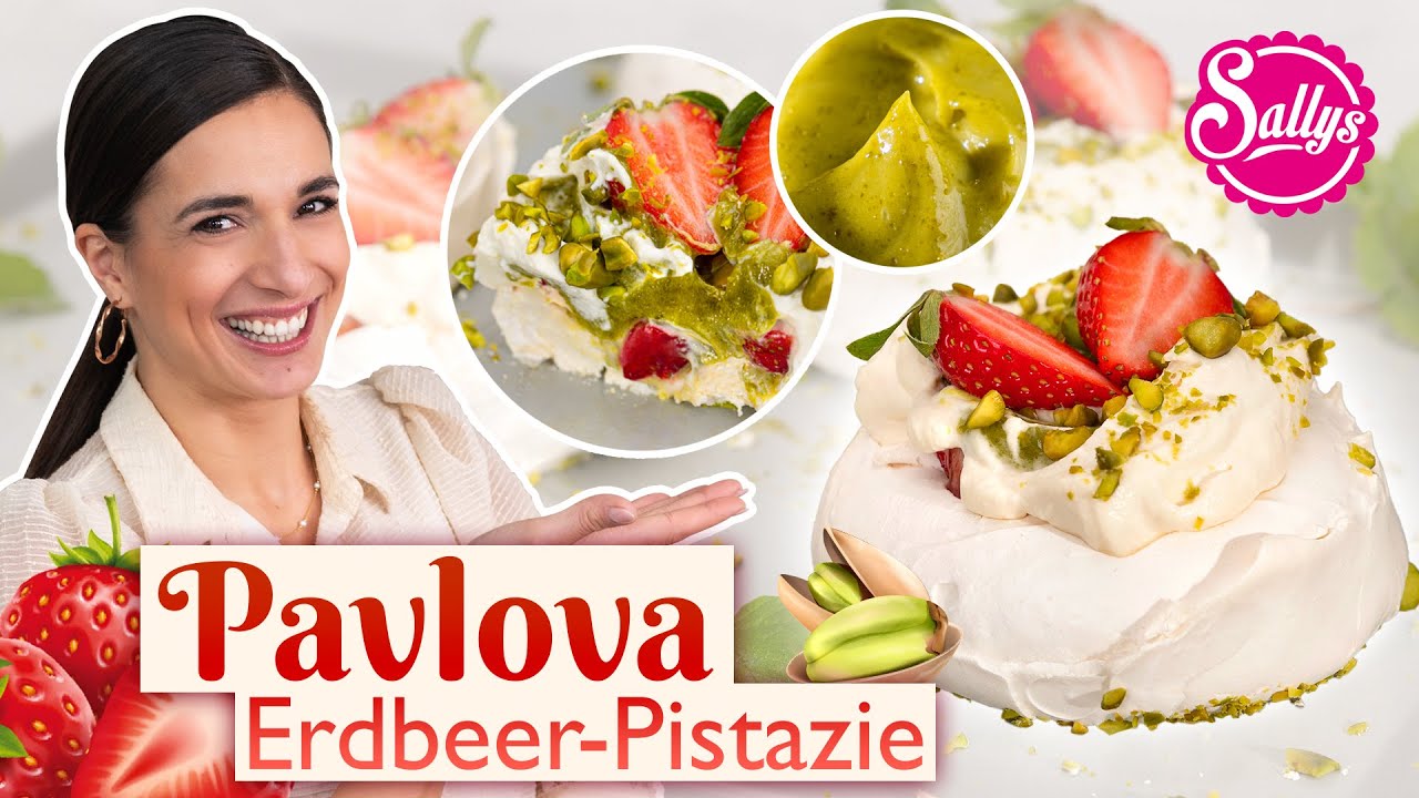 Pavlova mit Pistaziencreme & Erdbeeren (Baiser Törtchen) 🍓🍰