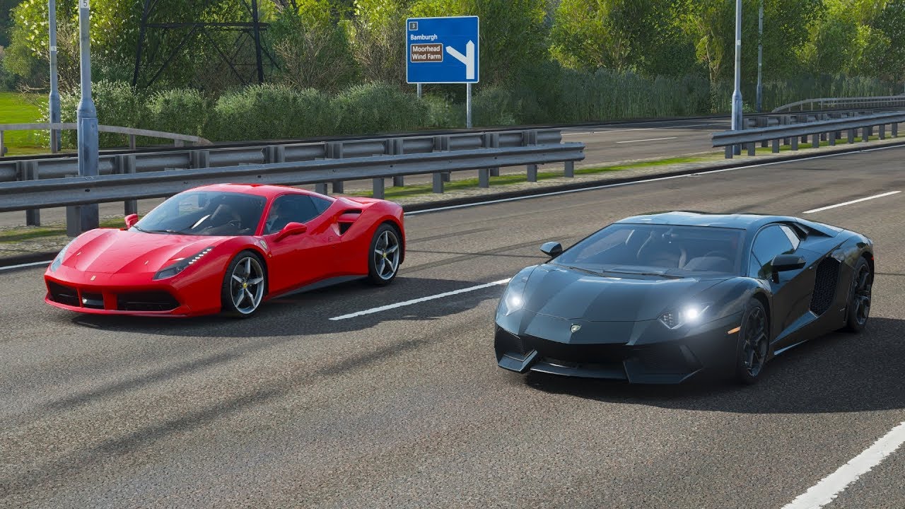Forza Horizon 4 Drag race: Lamborghini Aventador LP700-4 vs Ferrari 488 GTB