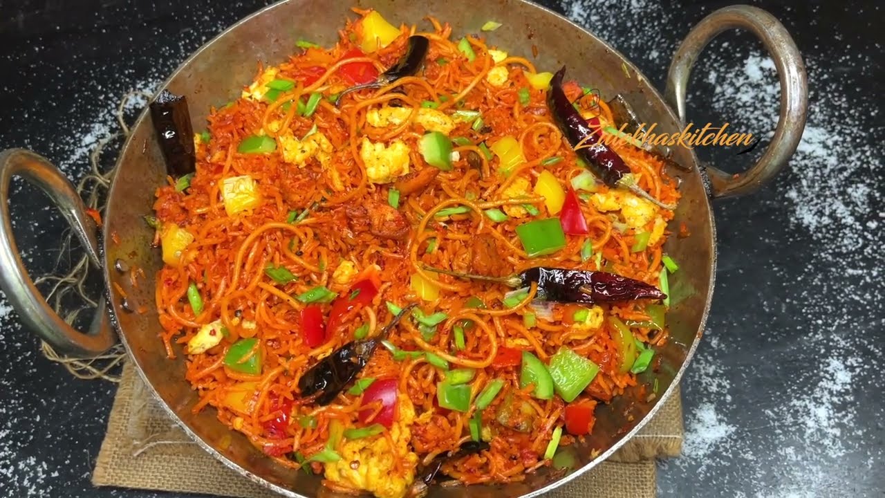 Indo Chinese Chicken Noodle Rice Recipe | Burnt Chilly Garlic Chicken Schezwan Fried Rice Noodles