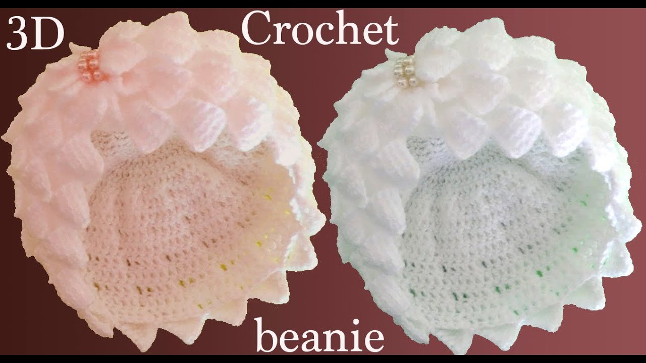 Gorro a Crochet pañuelitos 3D en punto tunecino tejido tallermanualperu