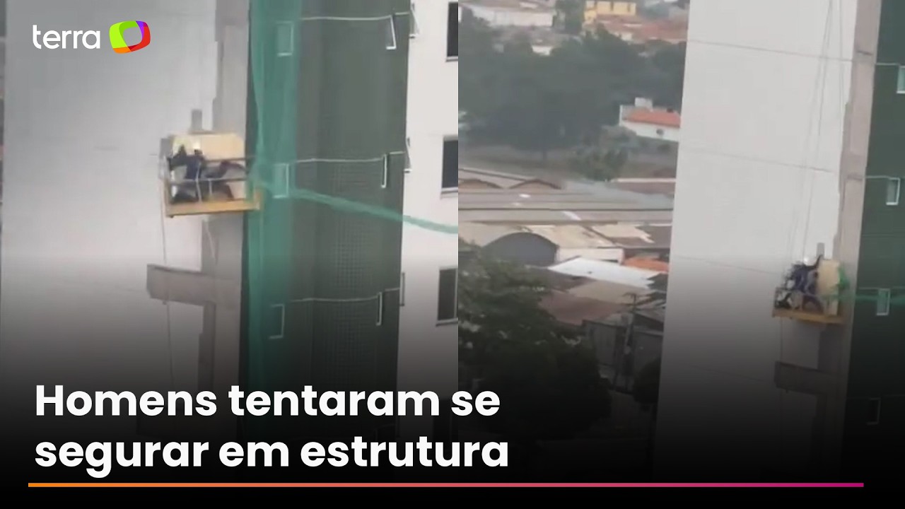 Vídeo flagra trabalhadores presos em andaime durante chuva com ventania no MA