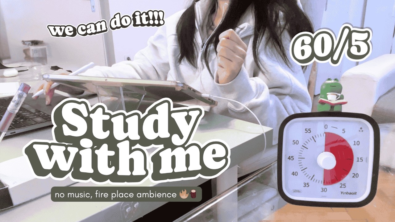 3-Hour STUDY WITH ME pomodoro 60/5 📚 fire cracking ambience no music