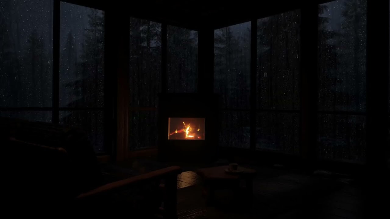 Rainy Night for the DEEPEST HEALING SLEEP(No Ads)😌with Heavy Rain +Thunder Sounds🔥Warm,Relaxing Fire