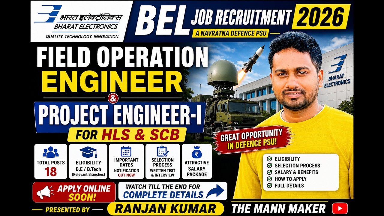 BEL Recruitment 2026 | Field Operation Engineer & Project Engineer | PSU Engineer Job | Full Details