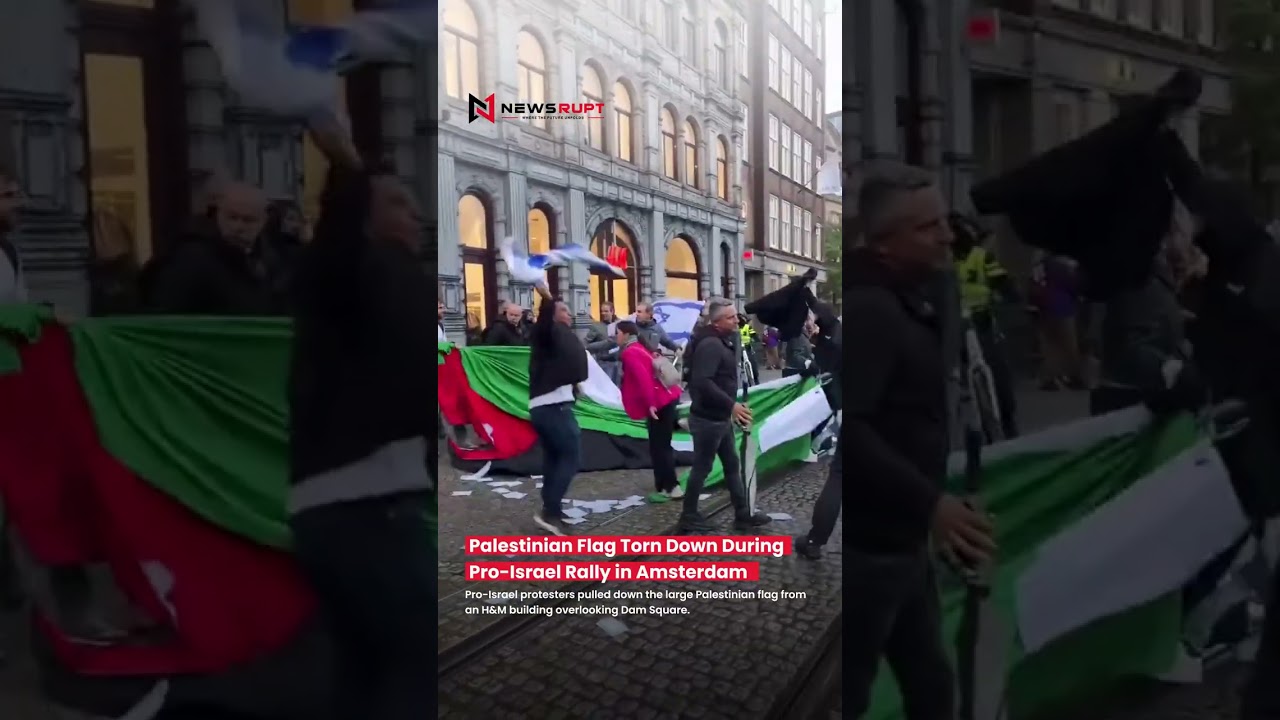 Pro-Israel Protesters Tear Down Palestinian Flag