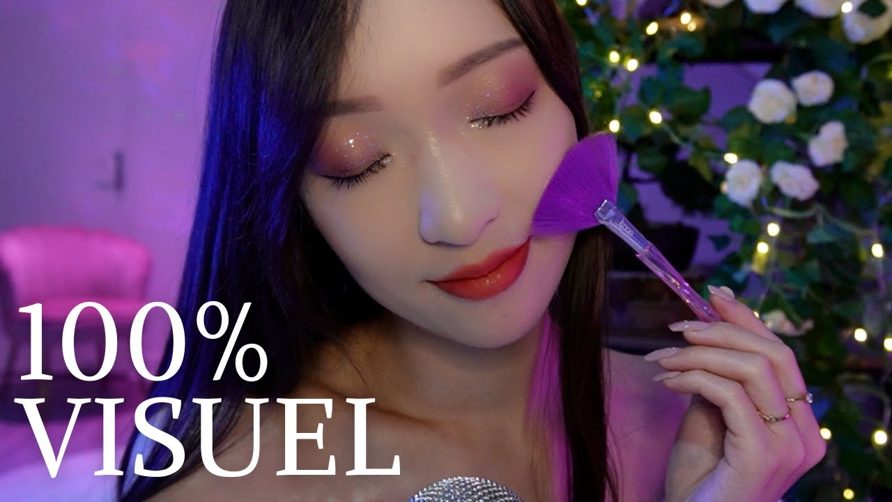 ASMR 100% Visuel | Pinceaux, coton, rouleau quartz, mousse... (tr&egrave;s peu de paroles)