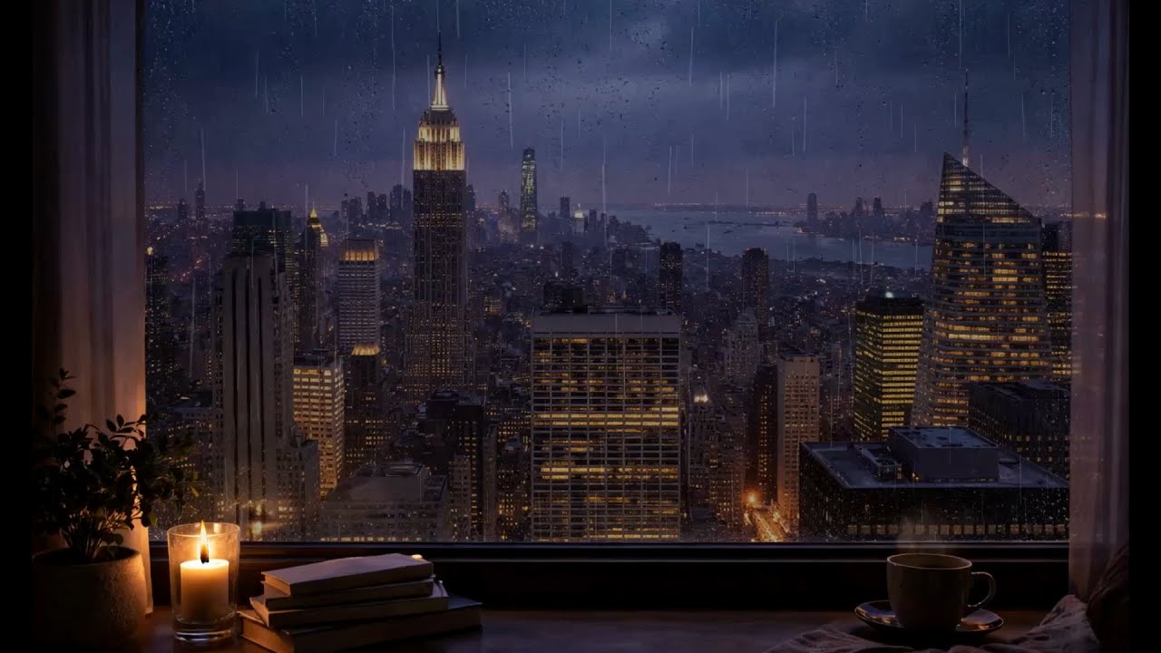 Rainy Night in New York 🌧️ | Cozy Window View ASMR for Relaxing, Studying & Sleeping