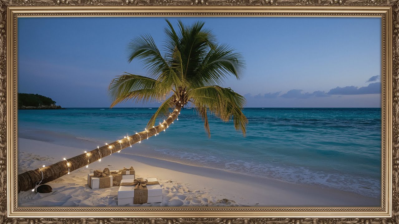 8-Hour Tropical Christmas Ambience — Cozy Beachfront Palm Tree Holiday Lights | 4K UHD TV Art