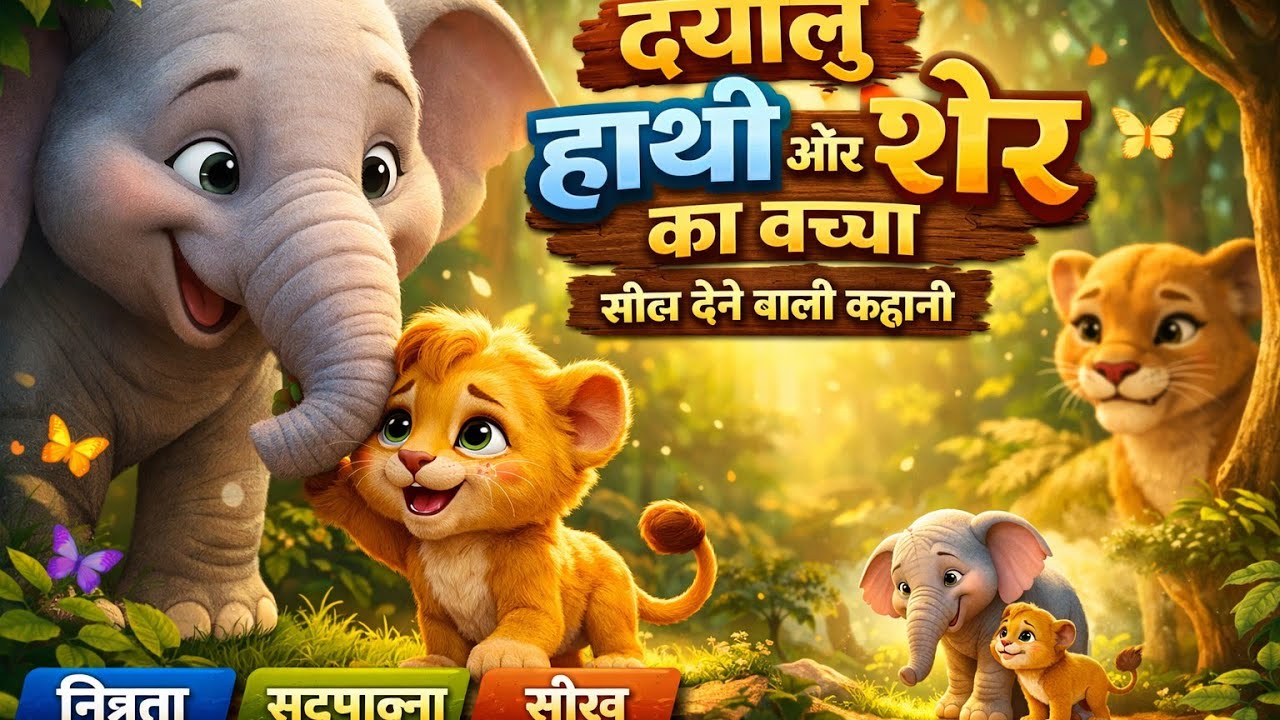 दयालु हाथी🐘 और शेर🐆 का बच्चा | सीख देने वाली जंगल की कहानी।। Kidsstory9721 ।।