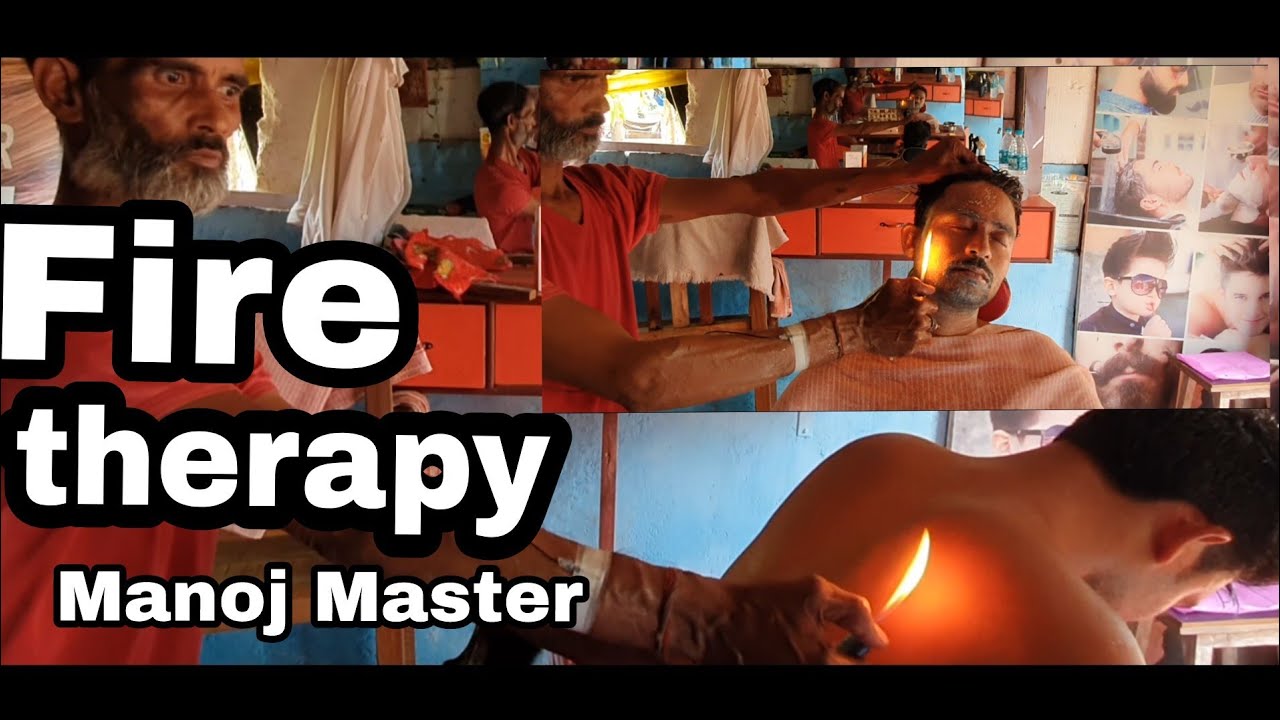 Fire Heat Body Massage♨️ Face  massage with fire technique💈Indian legendary barber Manoj Master asmr