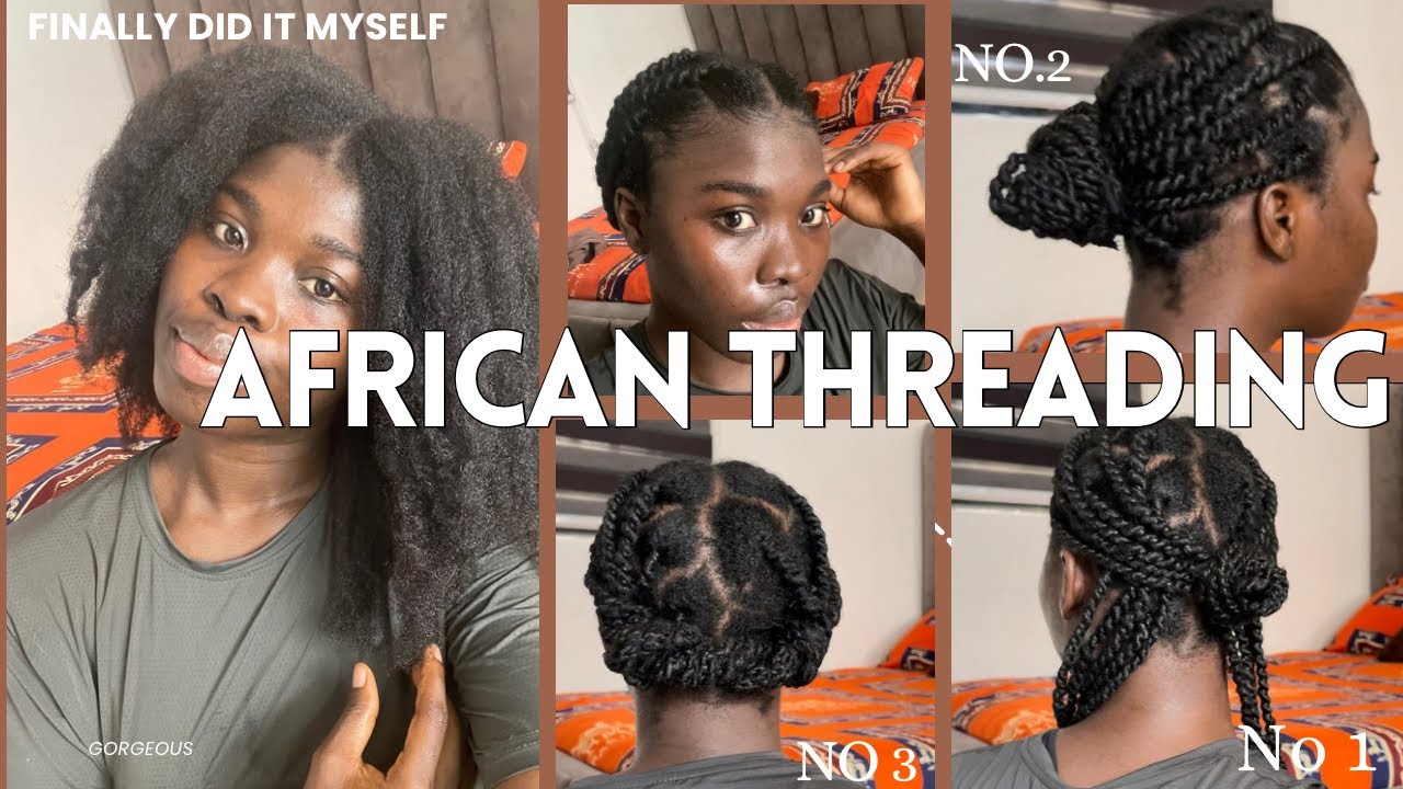 African threading on long and thick 4c hair