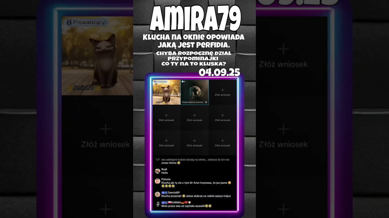 Amira live z 04.09.25- Klucha na oknie.