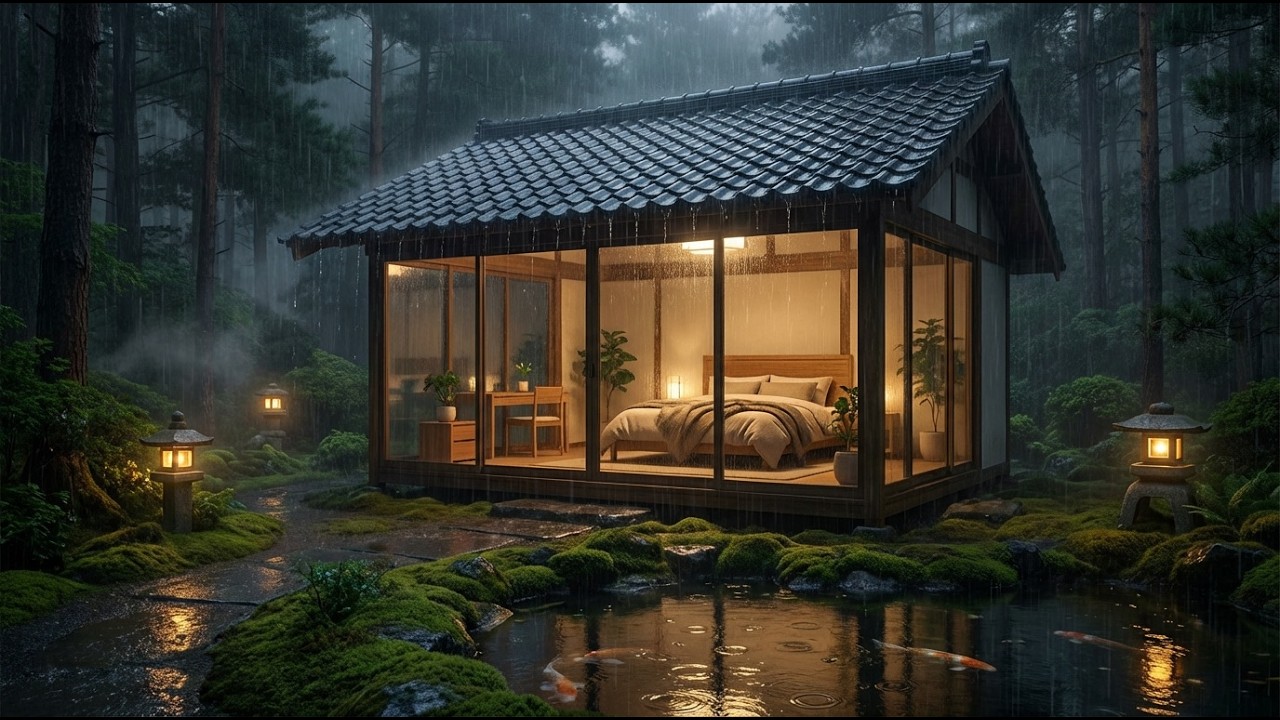 Cozy Cabin Rain Ambience in the Forest for Deep Sleep,Overthinking,Anxiety, Insomnia & Stress Relief