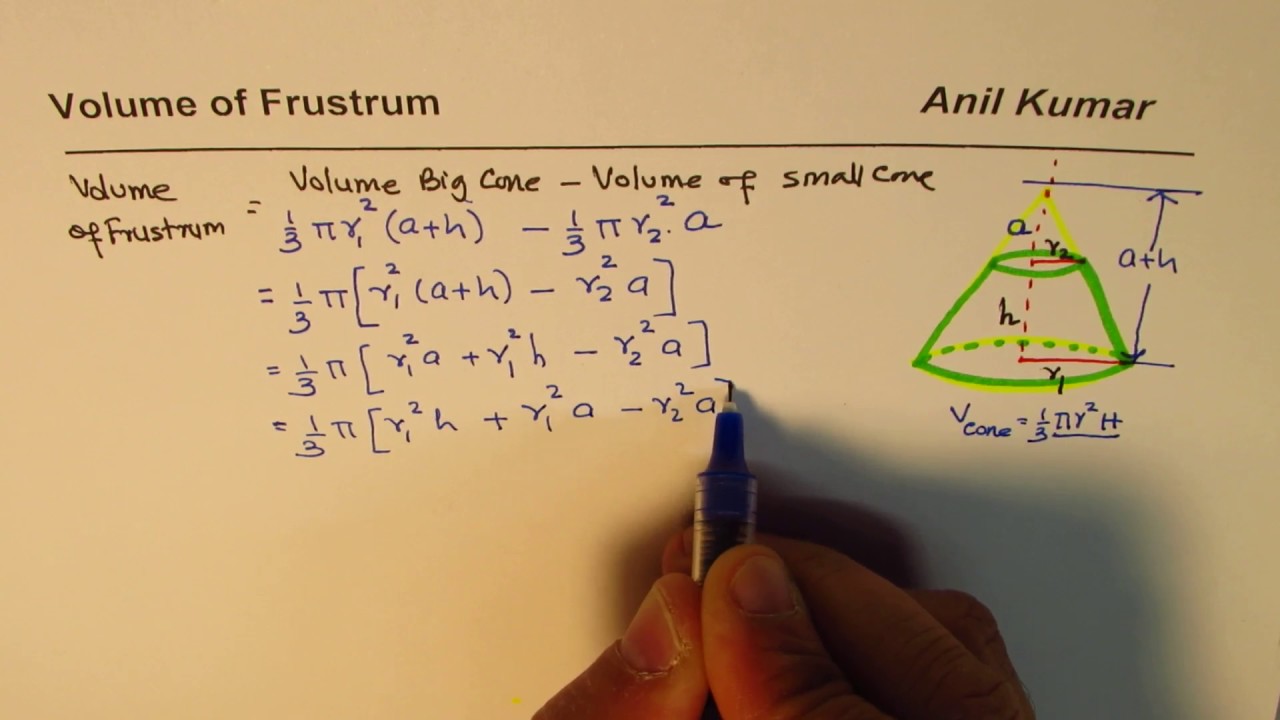 Frustum Volume Formula Derivation as difference of cubes  from Basics
