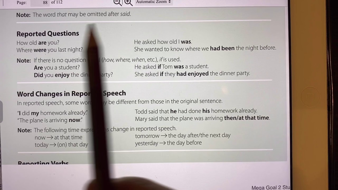 شرح قاعدة Reported speech للصف اول ثانوي Mega Goal 2