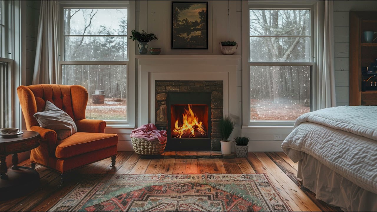 Cozy Winter Bedroom Ambience | Fireplace Warmth in a Charming Wood Cabin