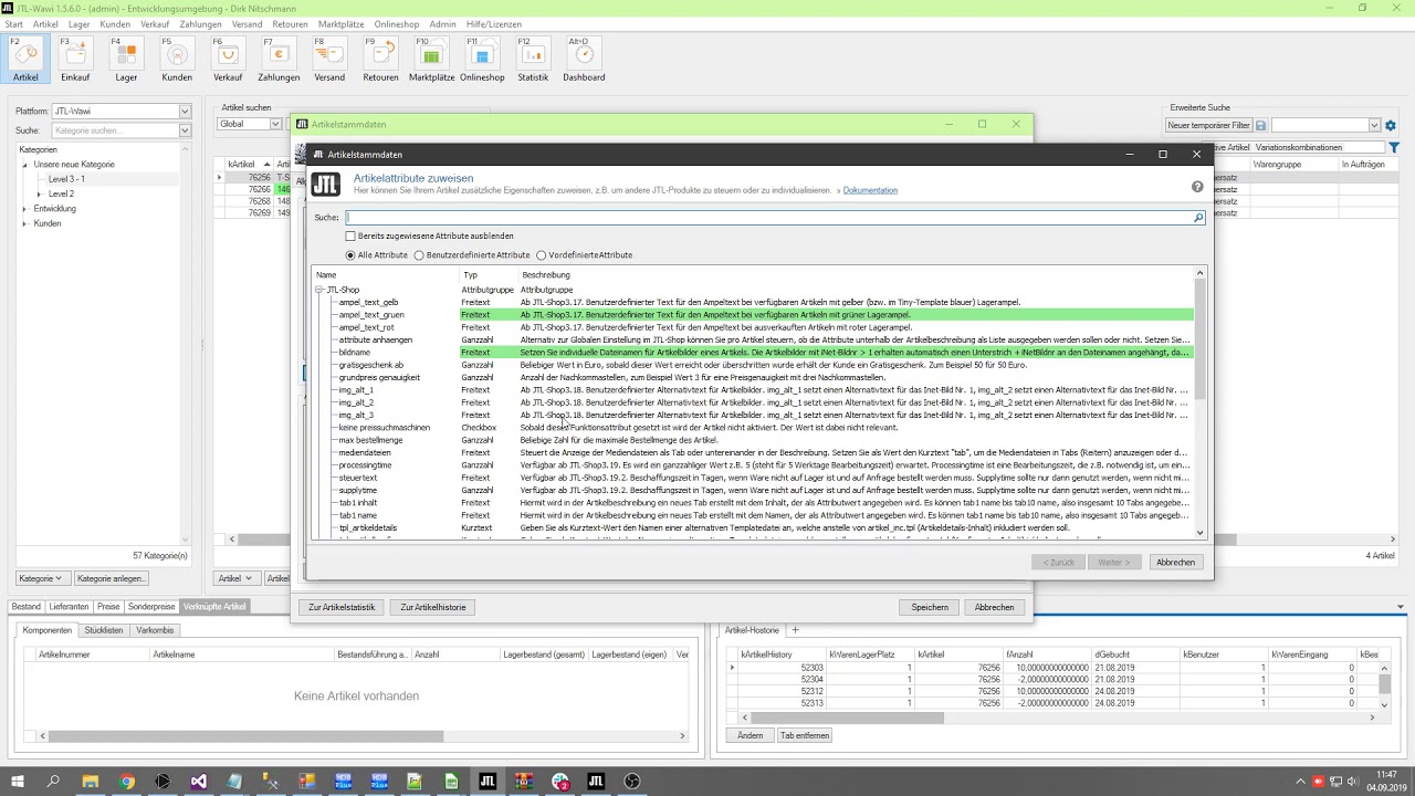 05-07 JTL-Wawi Schulung: Artikeldetails Tab Attribute und Merkmale