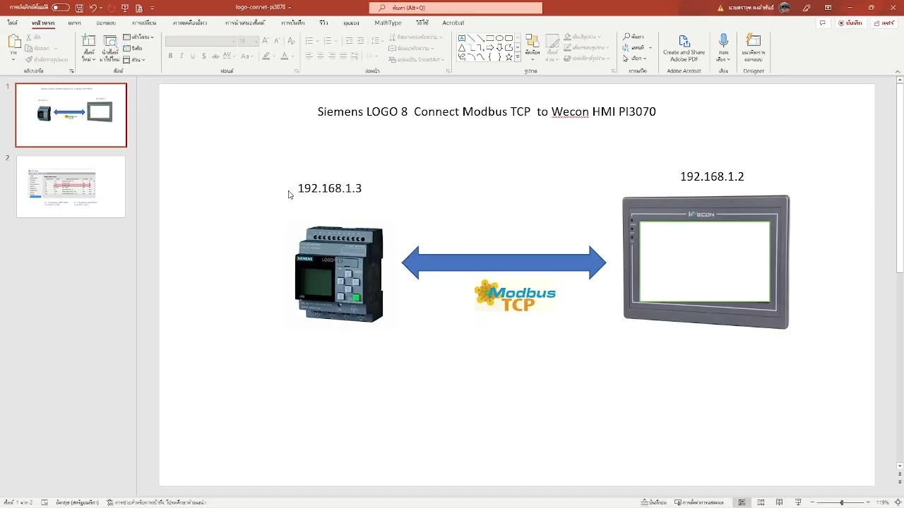 ้PLC LOGO8 Modbus TCP/IP Wecon HMI PI3070