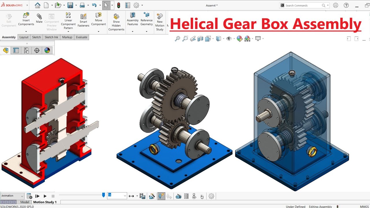 Helical Gear Box Assembly & Animation in Solidworks | Solidworks Assembly Tutorial