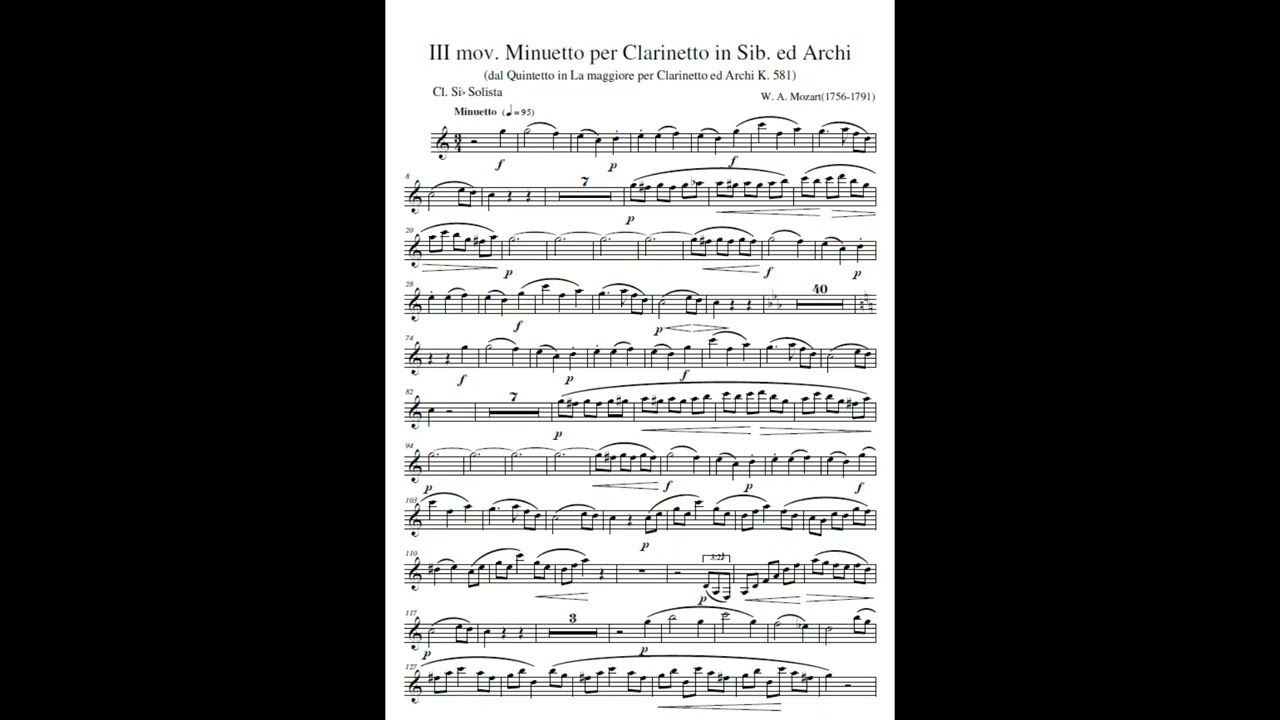 W. A. Mozart: III. Mov. Minuetto K. 581 dal quintetto in La M. Arr. per Clarinetto in Sib ed archi.