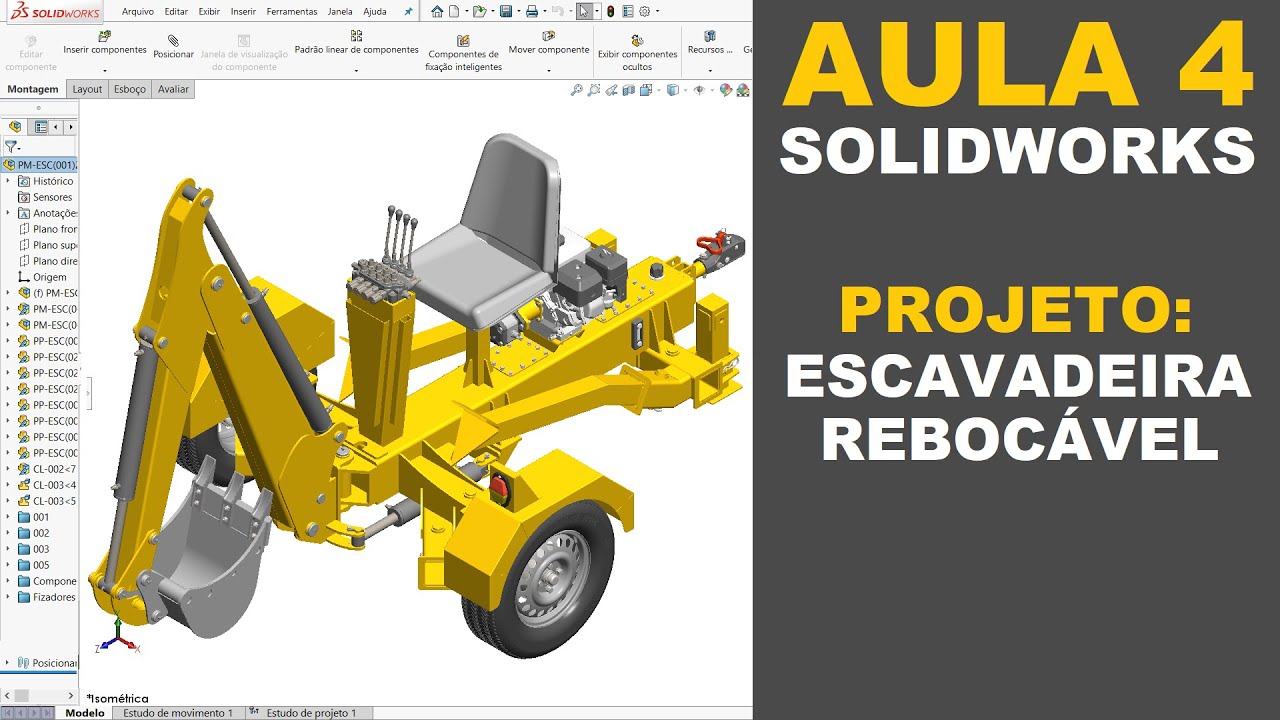 AULA 4 | CURSO: SOLIDWORKS NA PRÁTICA | PROJETO: Escavadeira Rebocável #solidworks