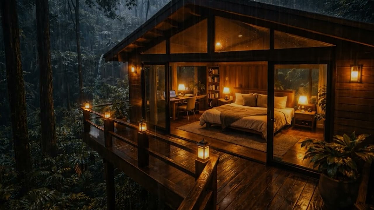 Gentle Rain in a Forest House at Night 🌧️ | Rain Sounds for Deep Sleep & Relaxation