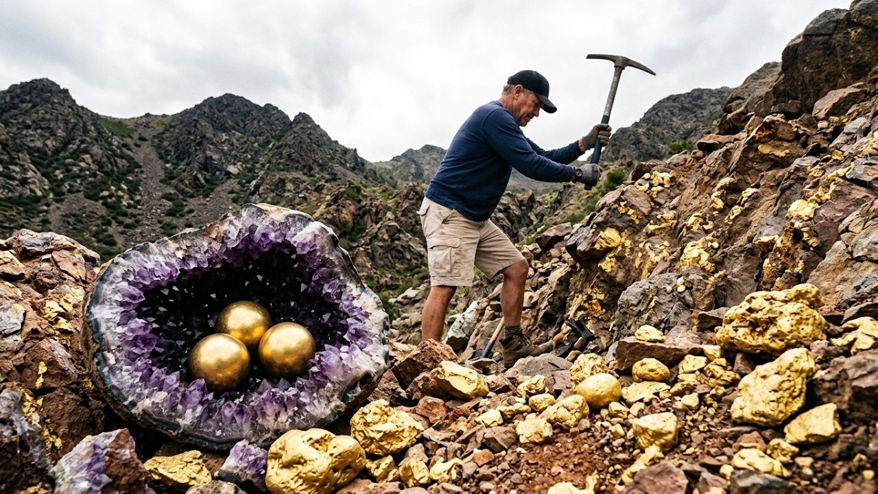 Unbelievable Discovery! Gold Nuggets Hidden Inside a Giant Crystal Geode