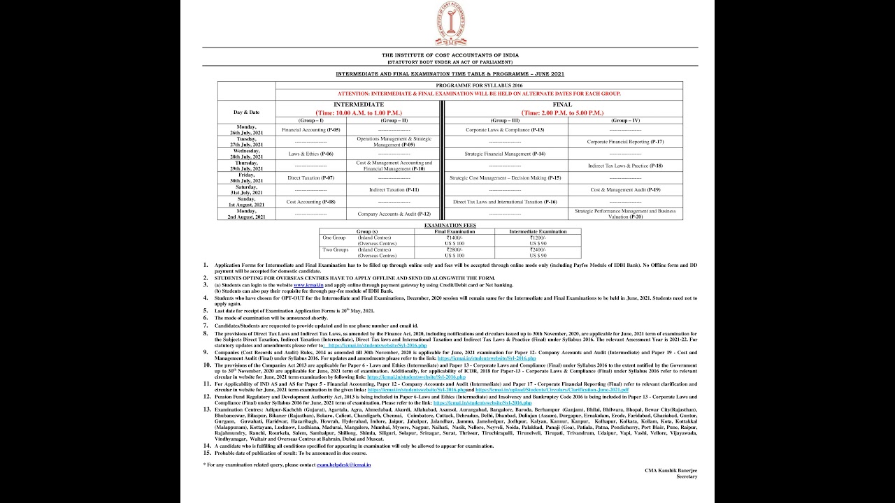 CMA Inter Exam Notification  #shorts