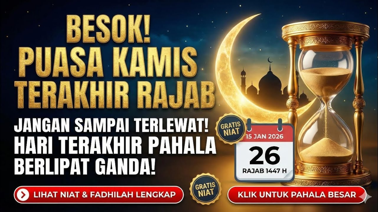 BESOK PUASA KAMIS 26 RAJAB 1447 H / 2026 ❗ Mari puasa ini Fadhilah dahsyat dan Niatnya tahun 1447 H