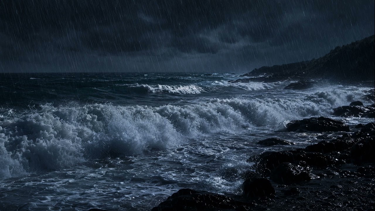 10 Hours Stormy Ocean Waves, Changing Heavy Rain & Distant Thunder for Deep Sleep