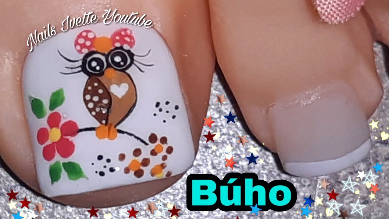 Decoración de uñas PIE Búho 🦉 Fácil diseño para pie Flor y Búho