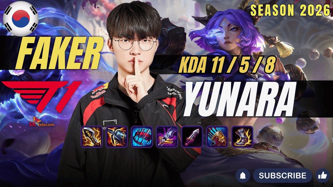 T1 Faker YUNARA vs ASHE ADC - Patch 26.6 KR Ranked | lolrec