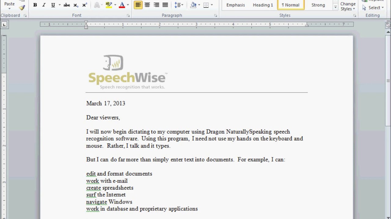 Creating a Document in Microsoft Word with Dragon