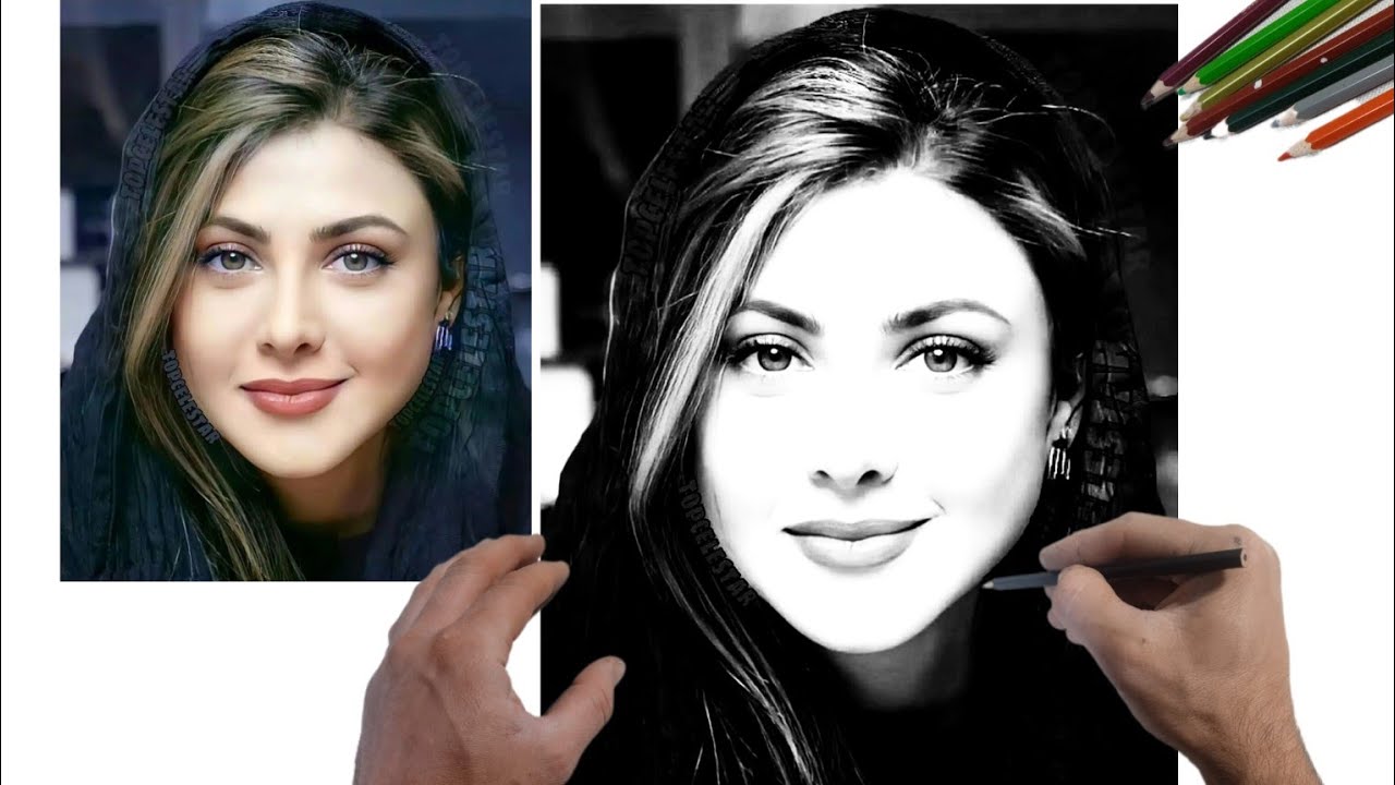 how to draw Azade Samadi best actor Iranian very easy step by step
