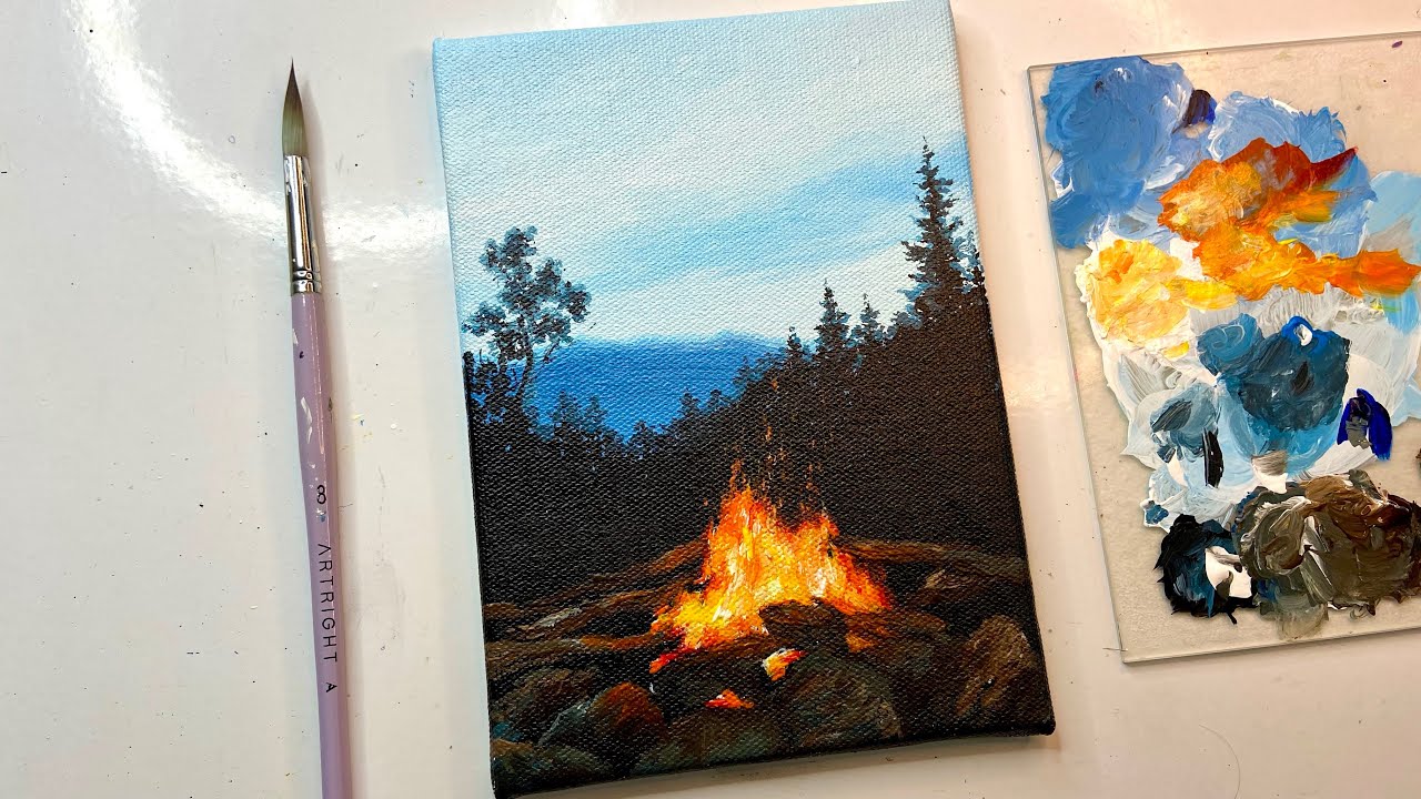Bonfire painting/ night camping painting/acrylic painting tutorial/acrylic painting for beginners