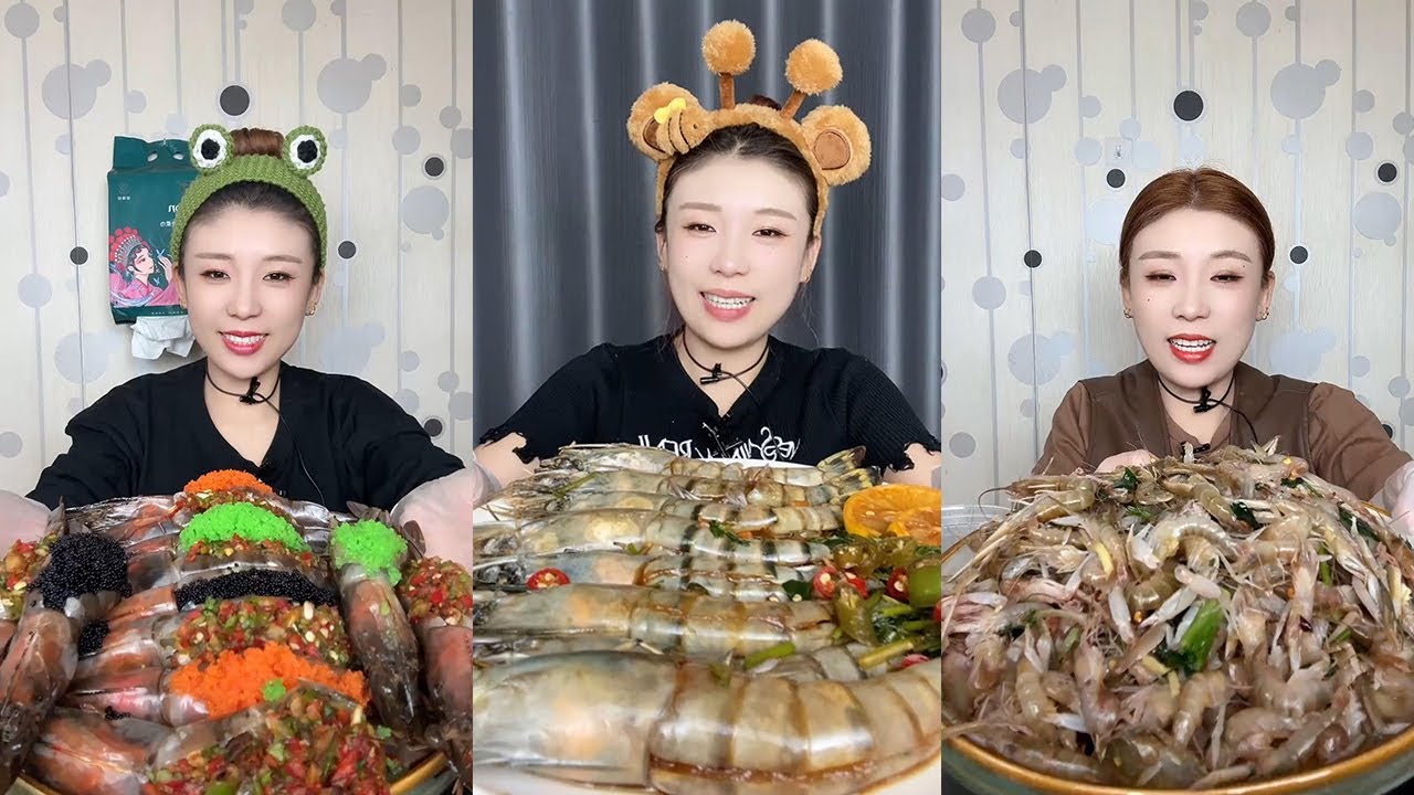【Mukbang】Fish roe stuffed Thai shrimp+Black tiger shrimp+Small green shrimp🐟🦐🍋🌶🧄#Seafood#asmr#yummy